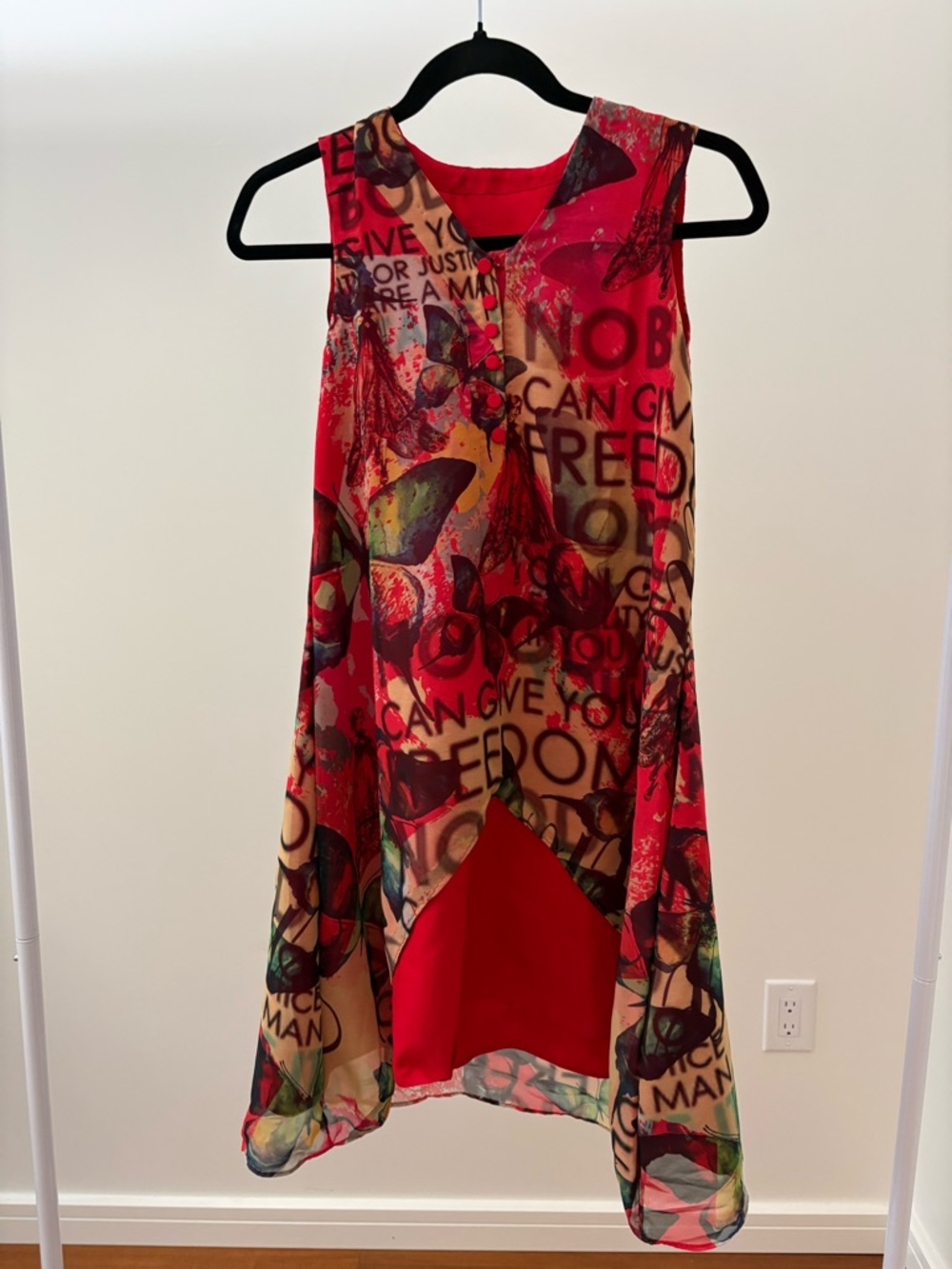 Bright Red Graphic Silk Dress